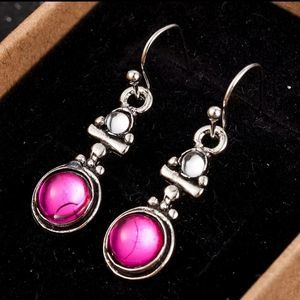 Silver and pink shabby boho chic drop earrings new